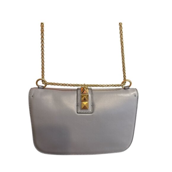 Valentino Garavani Blue Leather Rockstud Crossbody Bag With Gold Chain Strap EUC - Picture 3 of 9